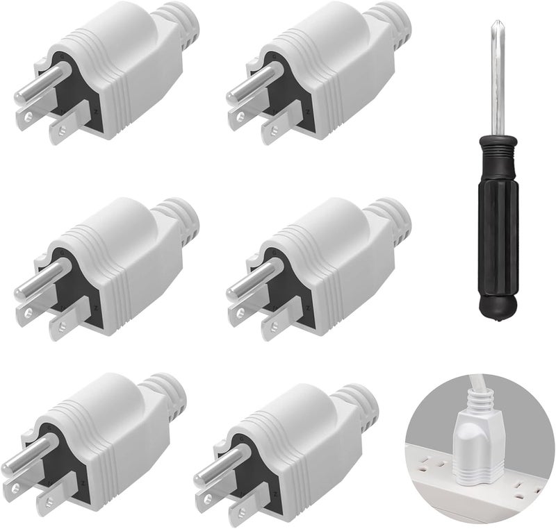 OFOAEEA 3 Prong Replacement Plug, Male Plug end Replacement 3Prongs, 3 Pack Extension Cord Ends with 1 Screwdriver, Neutral Ground Bonding Plu, 3 Wire 15A 125V, Replacementplug 3 Prong, White - Image 1